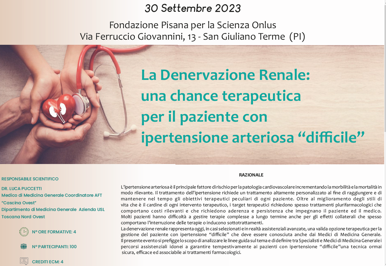 La Denervazione Renale: una chance terapeutica per il paziente con ipertensione arteriosa “difficile”